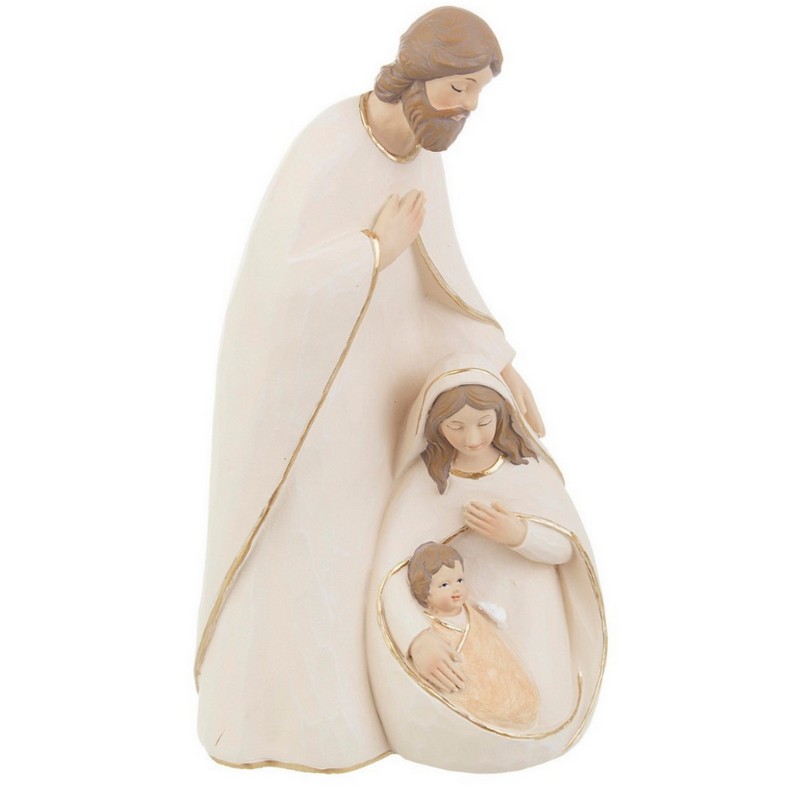 Natività in poliresina color avorio con dettagli oro da appoggio, un pratico presepe moderno adatto anche come idea regalo di Natale